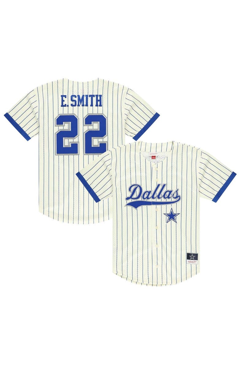 Mitchell & Ness Men's Mitchell & Ness Emmitt Smith Cream Dallas Cowboys Name & Number Mesh Button-Up Baseball Jersey, Main, color, Cream