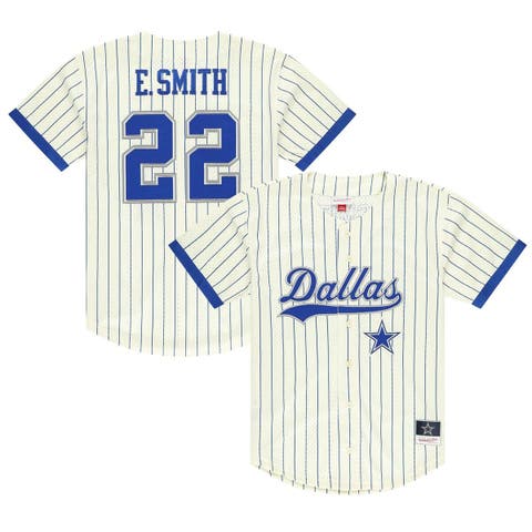 Men's Mitchell & Ness Emmitt Smith Cream Dallas Cowboys Name & Number Mesh Button-Up Baseball Jersey
