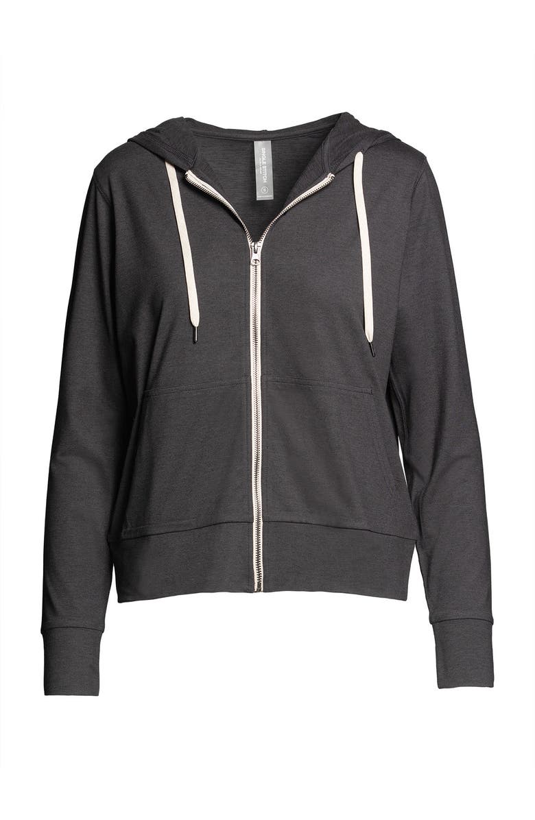 Single Stitch Lightweight Full Zip Hoodie, Alternate, color, Heather Black