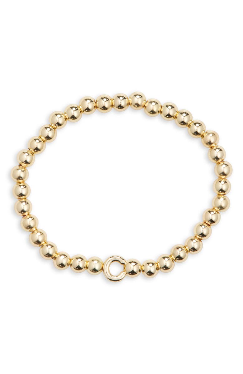 BaubleBar Pisa Initial Beaded Stretch Bracelet, Main, color, Gold C