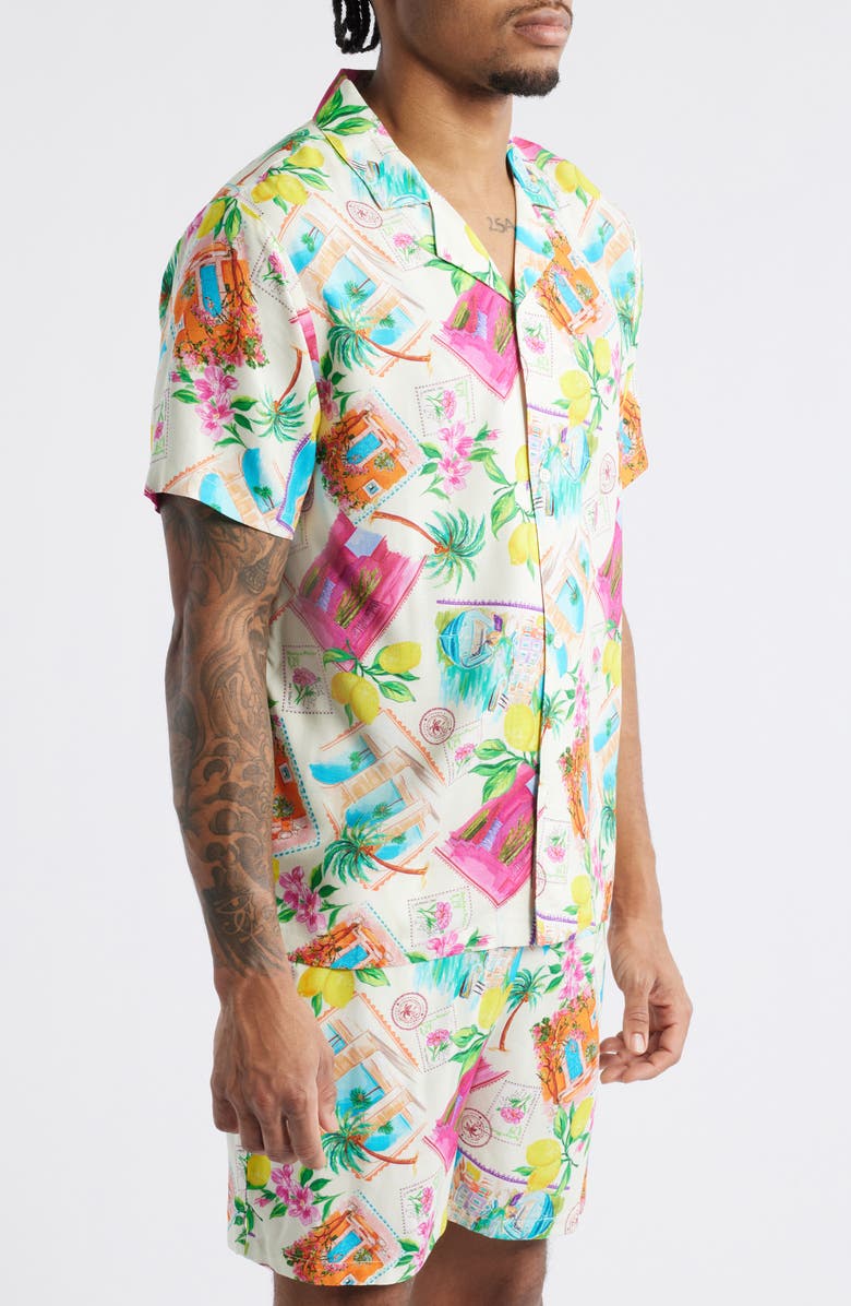 Native Youth Summerscatter Print Camp Shirt, Alternate, color, Off White