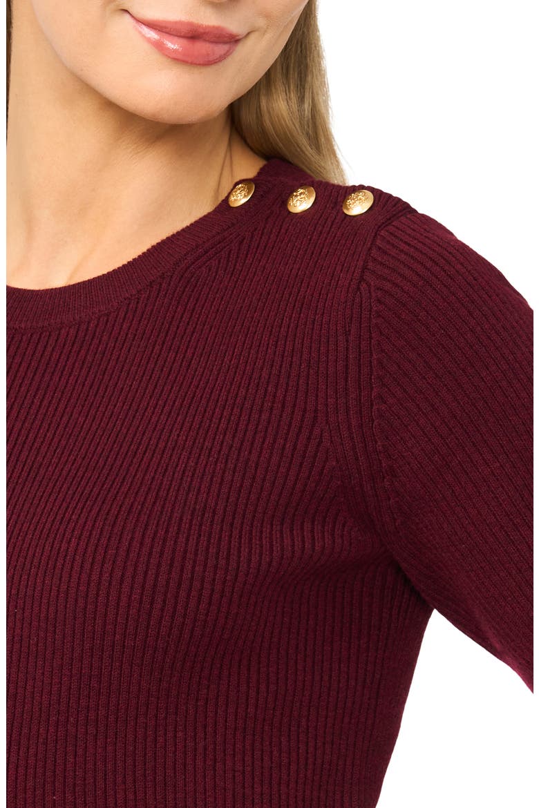 Button Shoulder Rib Short Sleeve Sweater, Alternate, color, RICH BURGUNDY