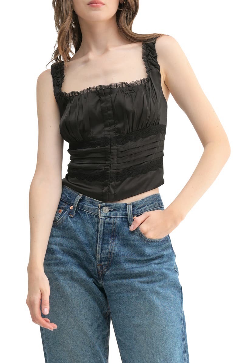 All in Favor Shirred Pintuck Ruffle Corset Crop Tank, Main, color,