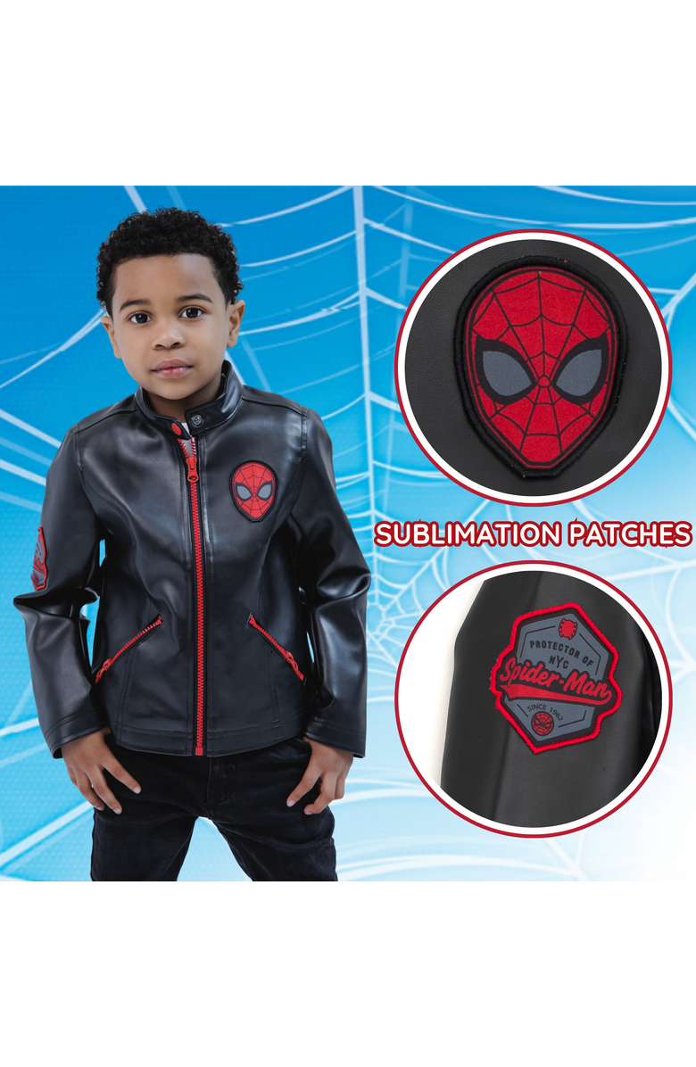 Marvel Spider-Man Zip-Up Leather Jacket, Alternate, color, Black Red Spider Man