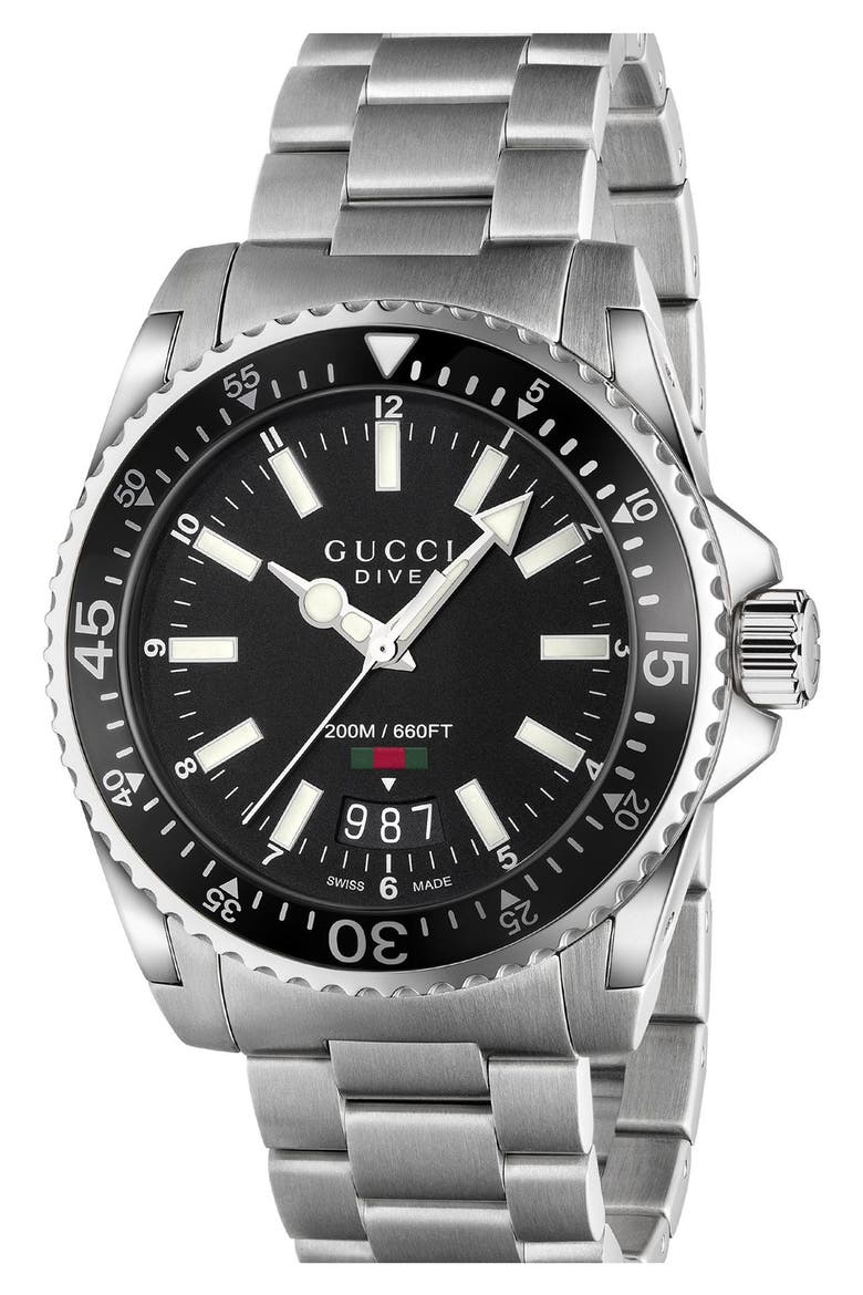 Dive Bracelet Watch, 40mm, Main, color, SILVER/ BLACK
