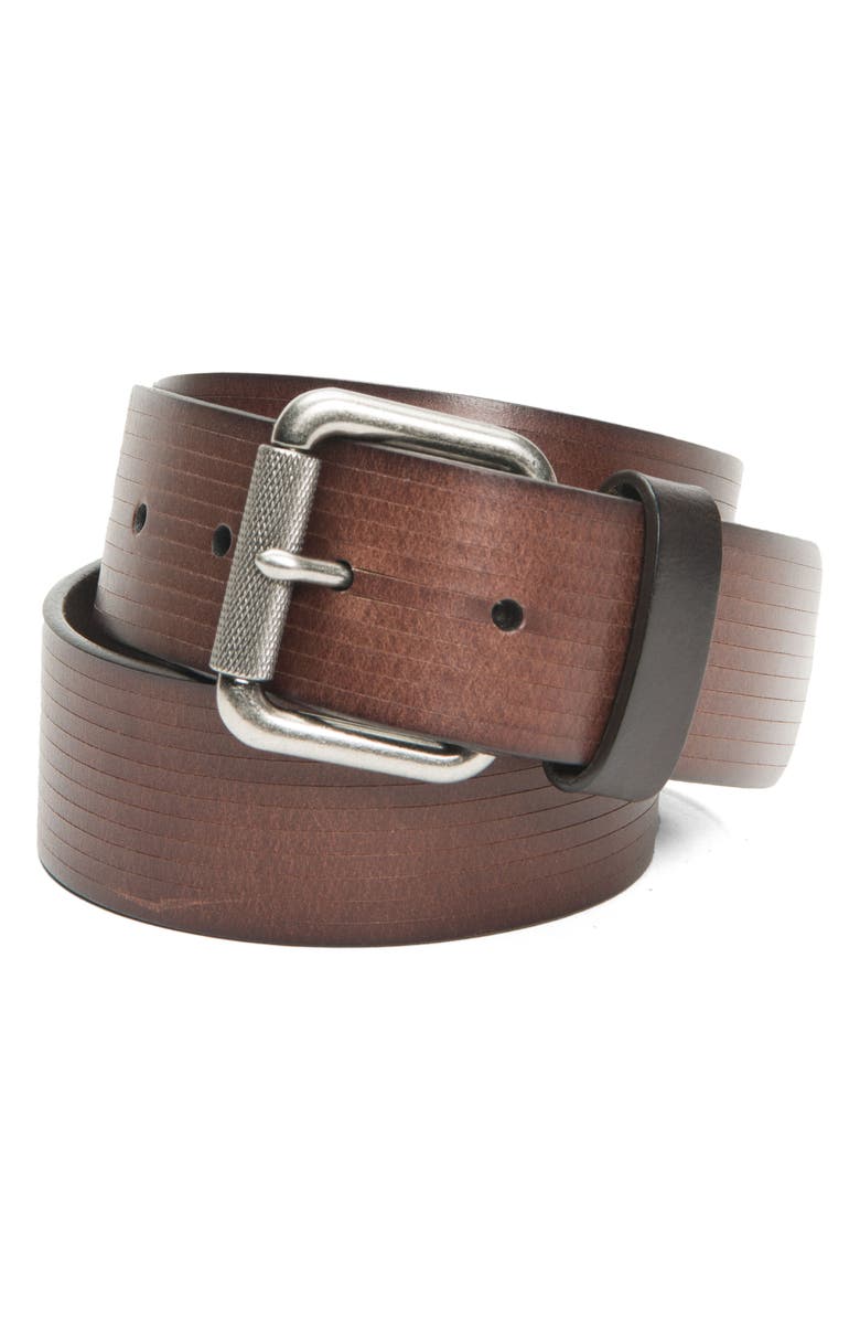 Frye Etched Stripe Leather Belt, Main, color, 