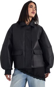 NASTY GAL Longline Faux Leather Bomber Jacket