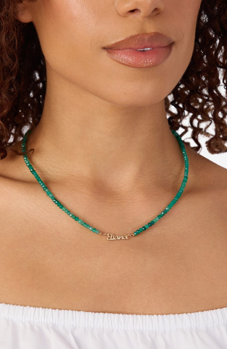 ATHRA LUXE Personalized Name Jade Bead Necklace, Alternate, color, Gold