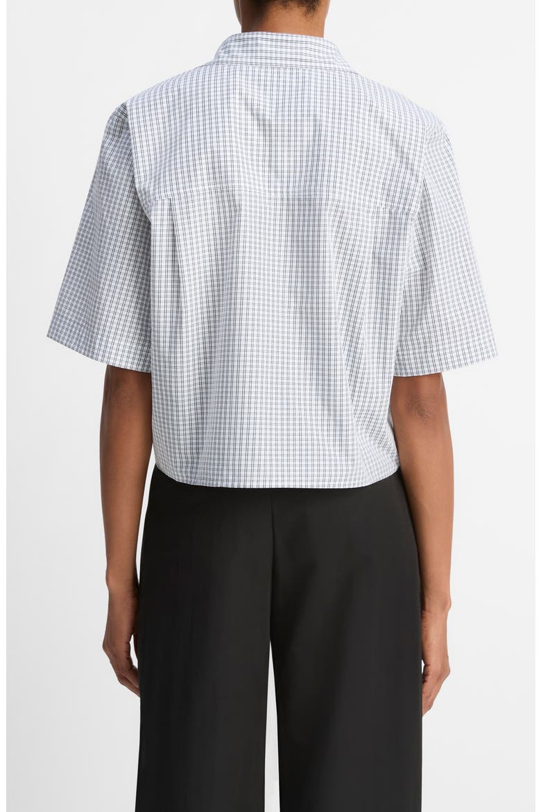Check Cotton Crop Button-Up Shirt, Alternate, color, OFF WHITE/ COASTAL