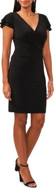 Chaus Flutter Sleeve Surplice V-Neck Sheath Dress