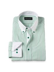 Paul Fredrick Cotton Buttondown Collar Poplin Tailored Contrast Trim Button Cuff Long Sleeve