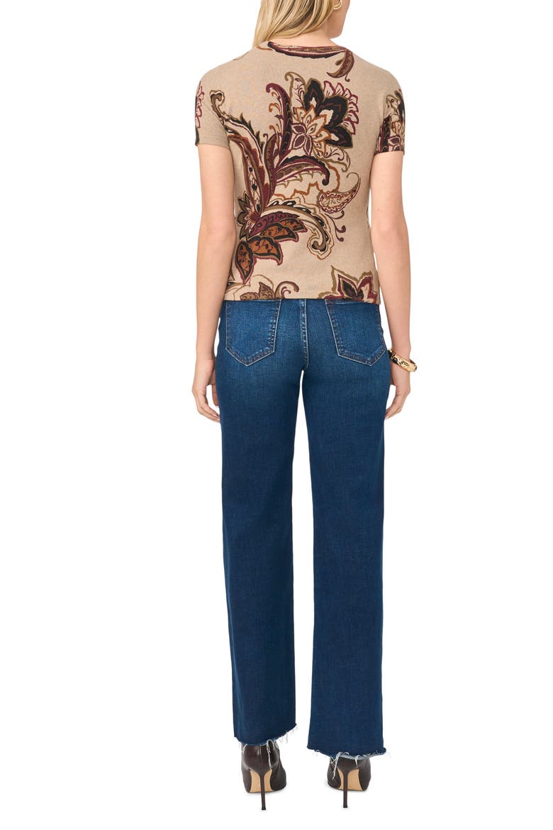 Floral Short Sleeve Sweater, Alternate, color, WOODEN