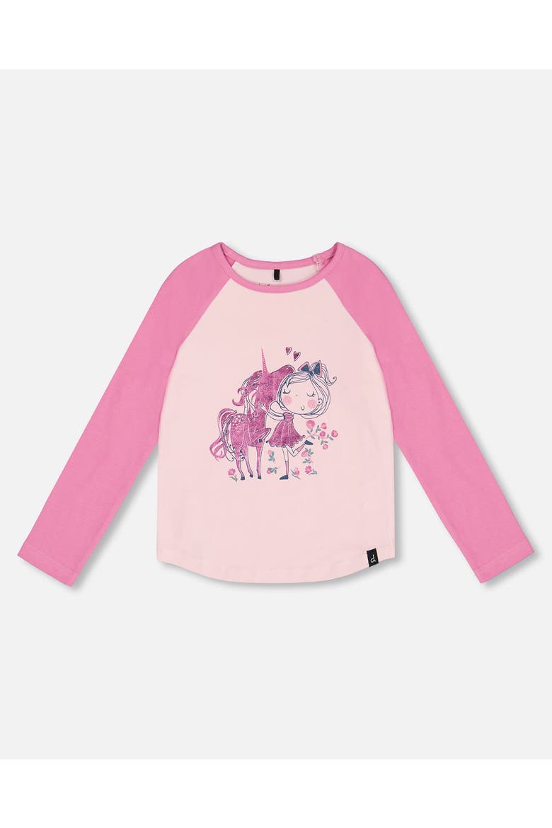 Girl's Baseball Top With Print Unicorn, Main, color, Crocus