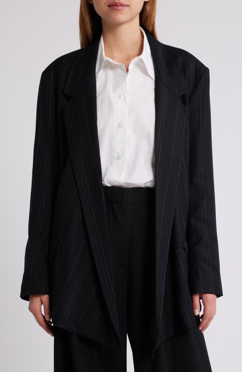 Drape Pinstripe Wool Blend Blazer