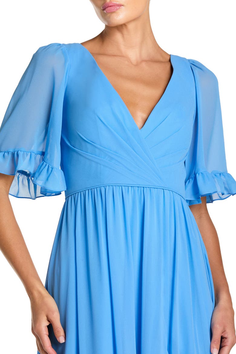 V-Neck Flutter Sleeve Chiffon Faux Wrap Maxi Gown, Alternate, color, Fusion Blue