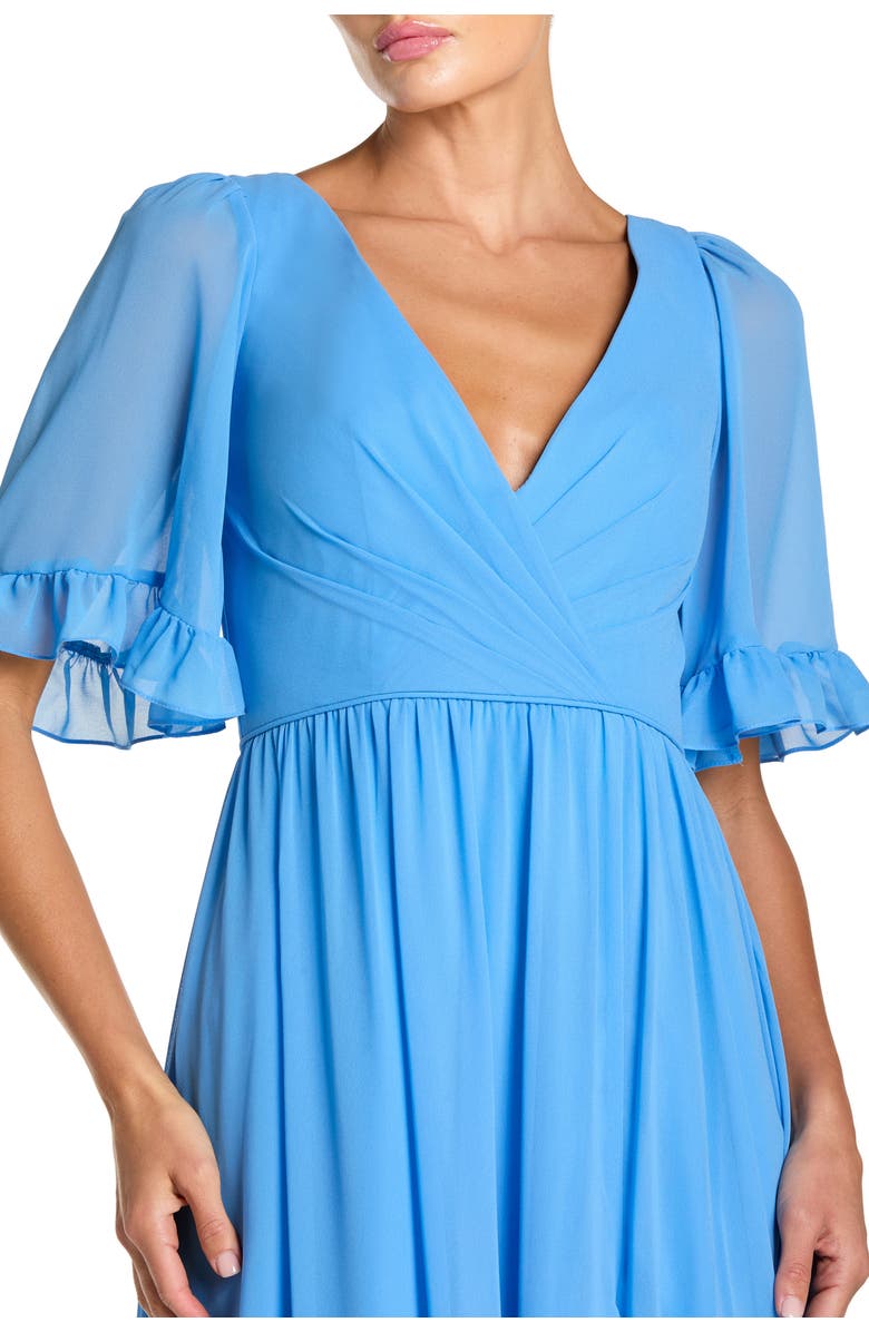 Mac Duggal V-Neck Flutter Sleeve Chiffon Faux Wrap Maxi Gown, Alternate, color, Fusion Blue