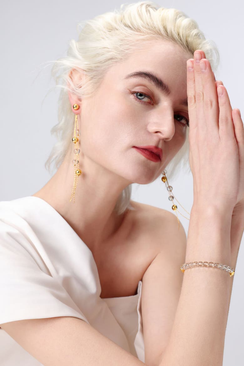 FrostLily Clear Crystal and Bead Drop Earrings, Alternate, color, Gold