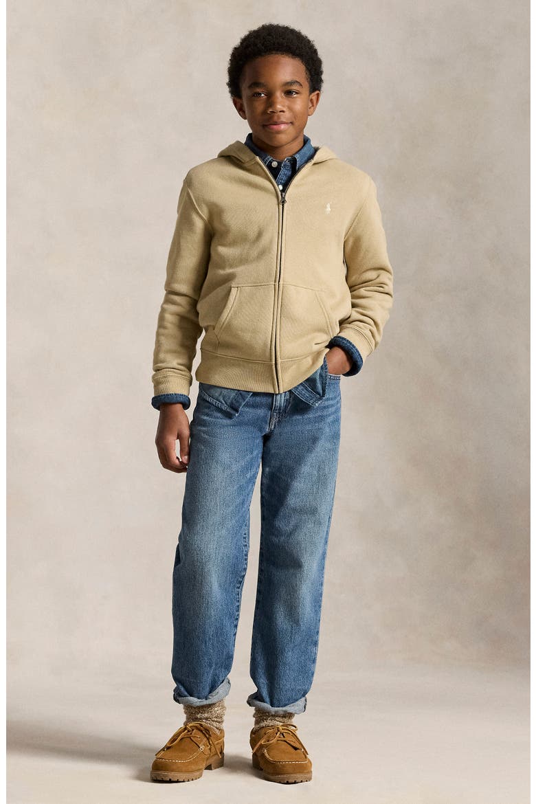 Kids' Full Zip Fleece Hoodie, Alternate, color, CLASSIC KHAKI/ C8167