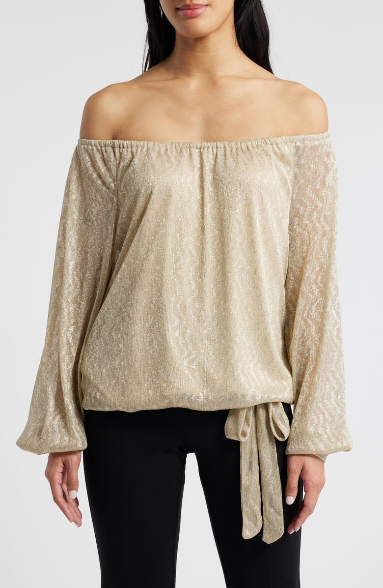 Vince Camuto Metallic Tie Hem Off the Shoulder Top, Main, color,