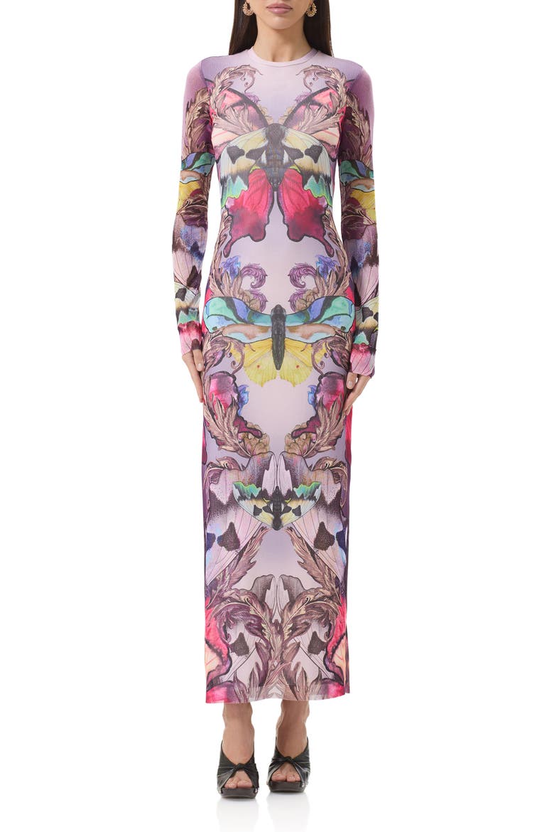 Didi Long Sleeve Mesh Maxi Dress, Main, color, ORNATE BUTTERFLY