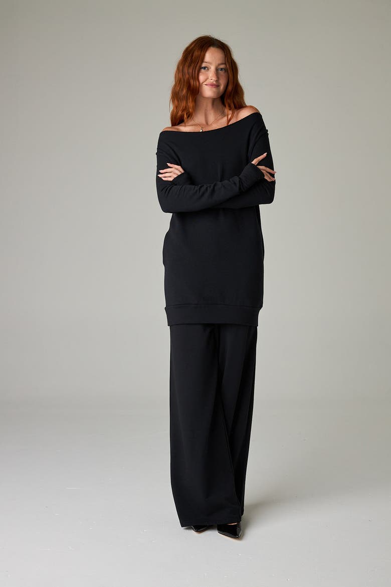 Masai Mara Eco-Luxe Fleece Open-Neck Tunic/Dress - Cloud-Soft Comfort, Alternate, color, Coal Black