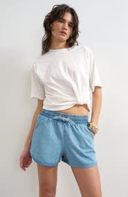 Topshop Denim Drawstring Running Shorts