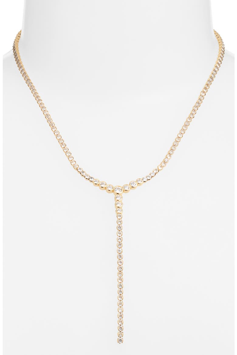 Graduated Bezel Cubic Zirconia Y Necklace, Alternate, color, CLEAR- GOLD