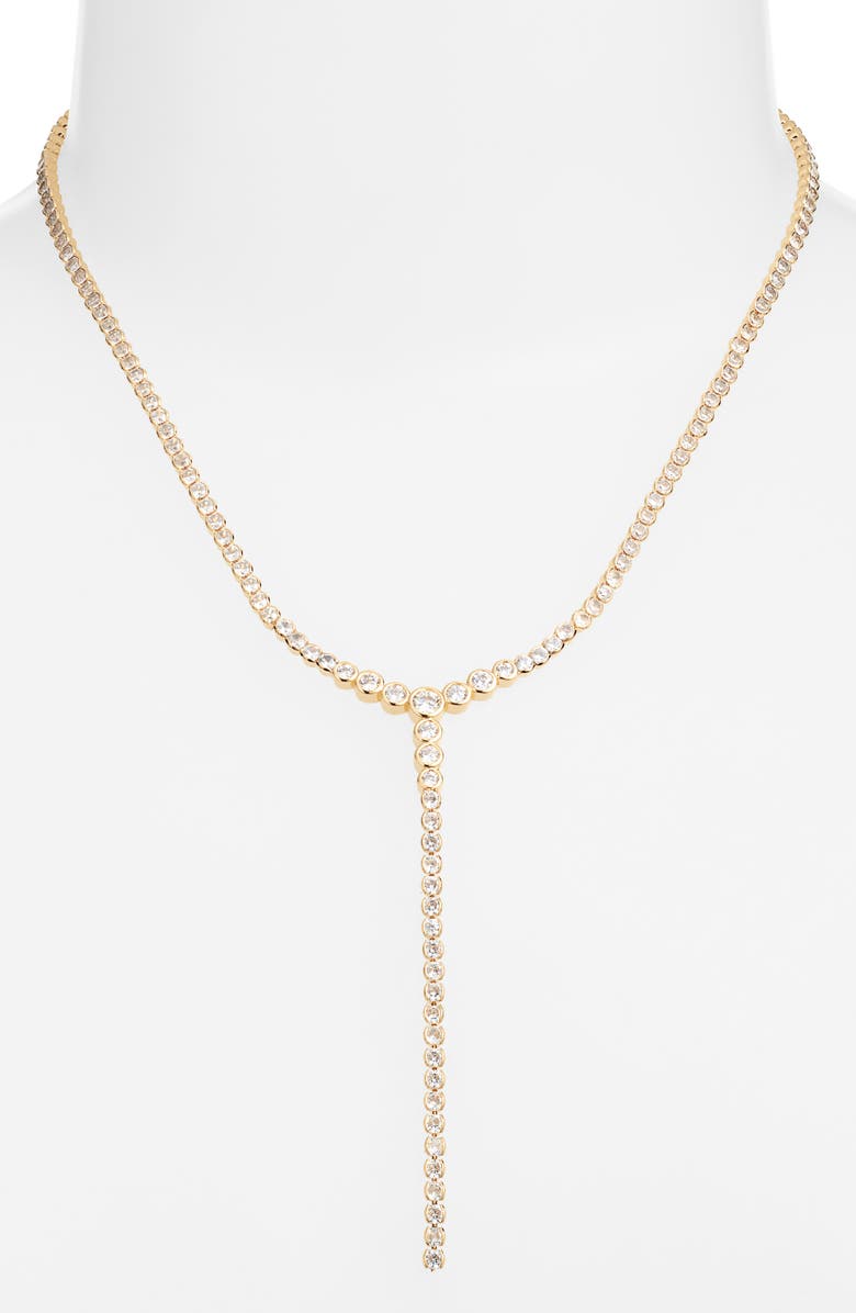 Nordstrom Graduated Bezel Cubic Zirconia Y Necklace, Alternate, color, Clear- Gold