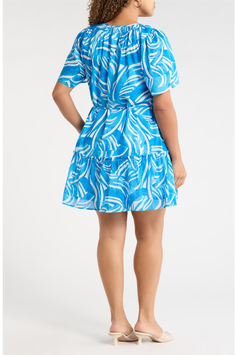 Canton Tropics Clarion Ruffle Cotton Minidress, Alternate, color, WHITE/ BLUE MULTI