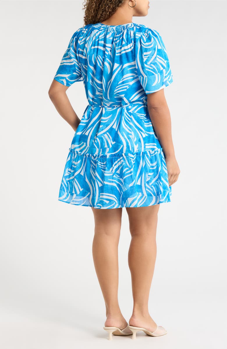 SUGARLIPS Canton Tropics Clarion Ruffle Cotton Minidress, Alternate, color, White/ Blue Multi