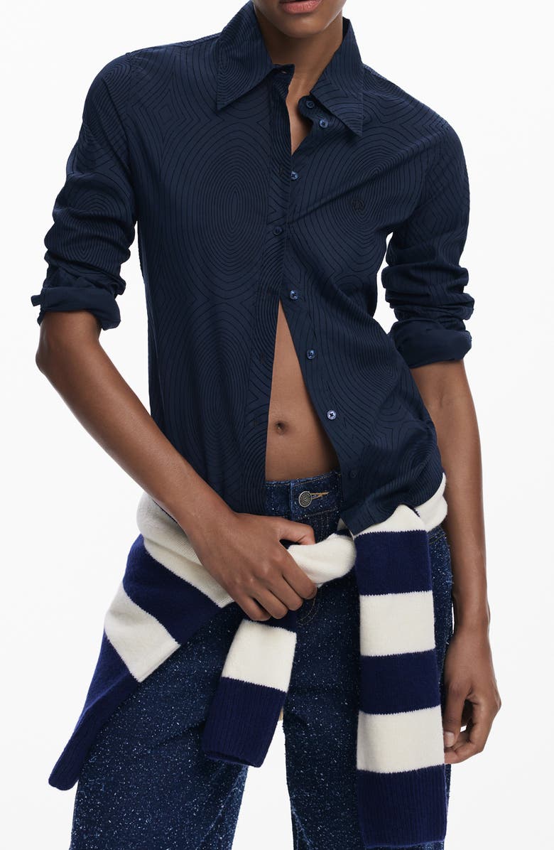 Desigual Long Sleeve Button-Up Shirt, Main, color, Black