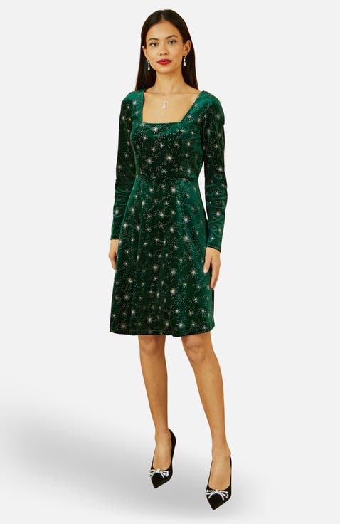 Starburst Foil Print Skater Dress