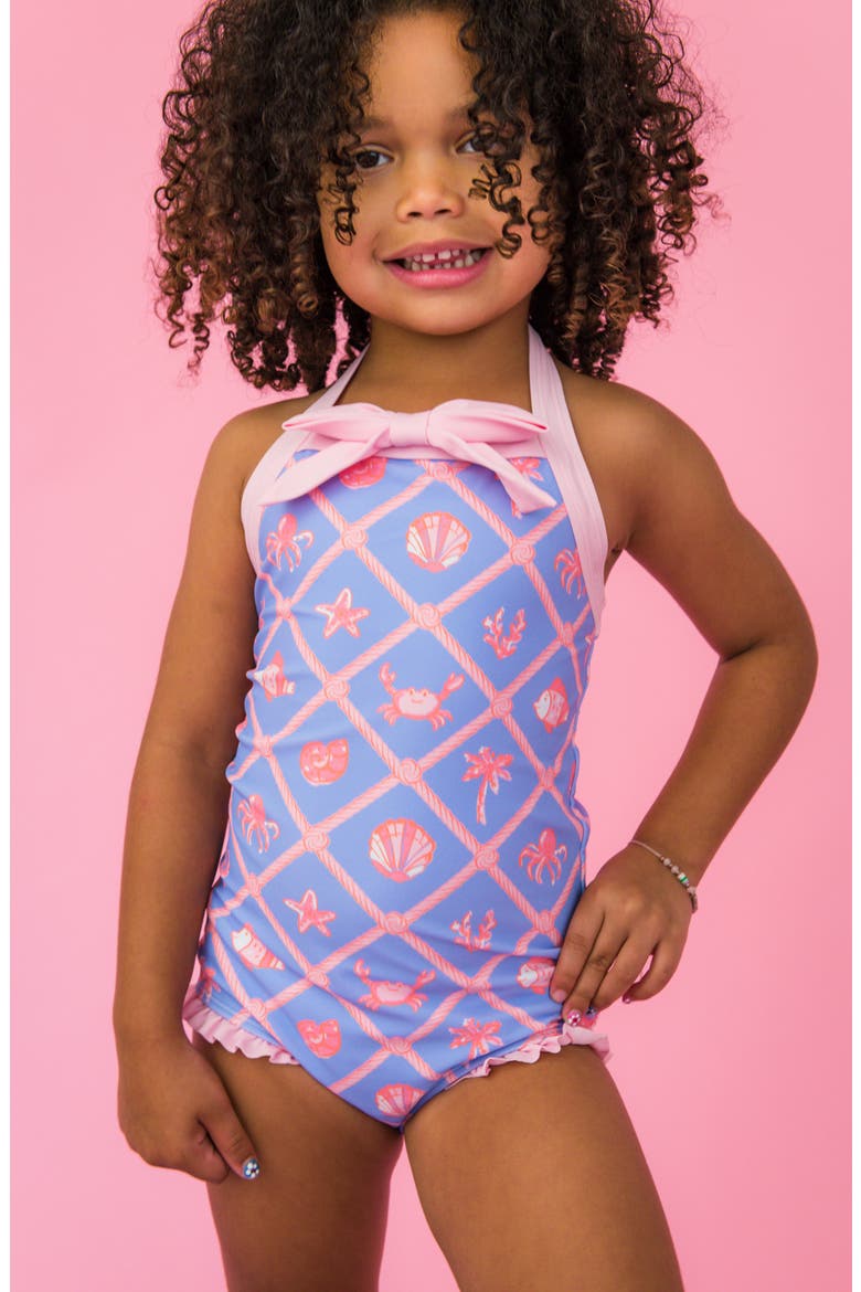 Kids' Tropical Trellis UPF 50+ One-Piece Swimsuit, Alternate, color, BLUE