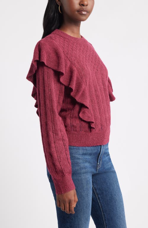 Treasure & Bond Ruffle Pointelle Sweater In Brown