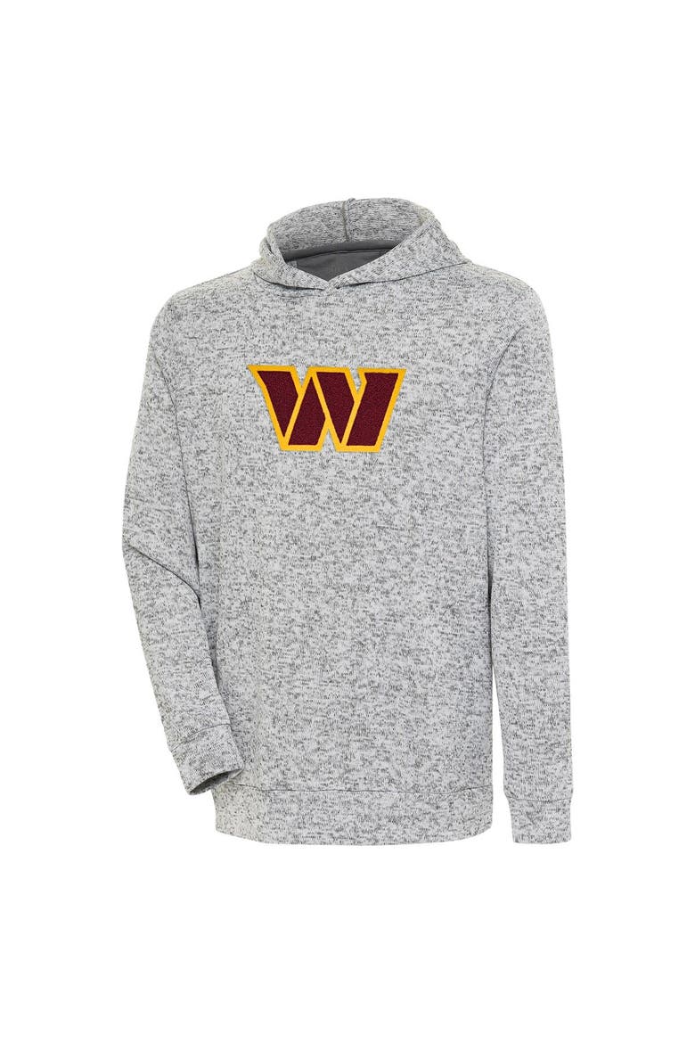 Men's Antigua Heathered Gray Washington Commanders Absolute Chenille Pullover Hoodie, Main, color, Heather Gray