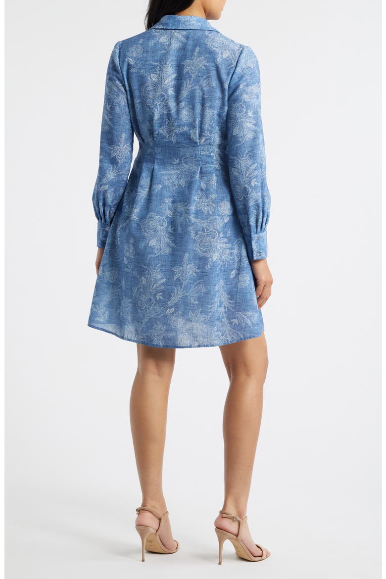 Floral Pleated Waist Long Sleeve Shirtdress, Alternate, color, BLUE