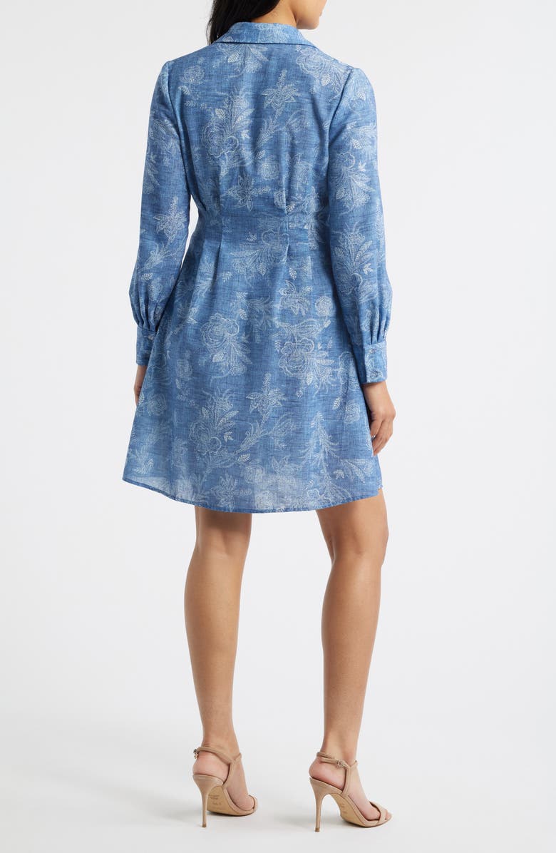 Julia Jordan Floral Pleated Waist Long Sleeve Shirtdress, Alternate, color, Blue