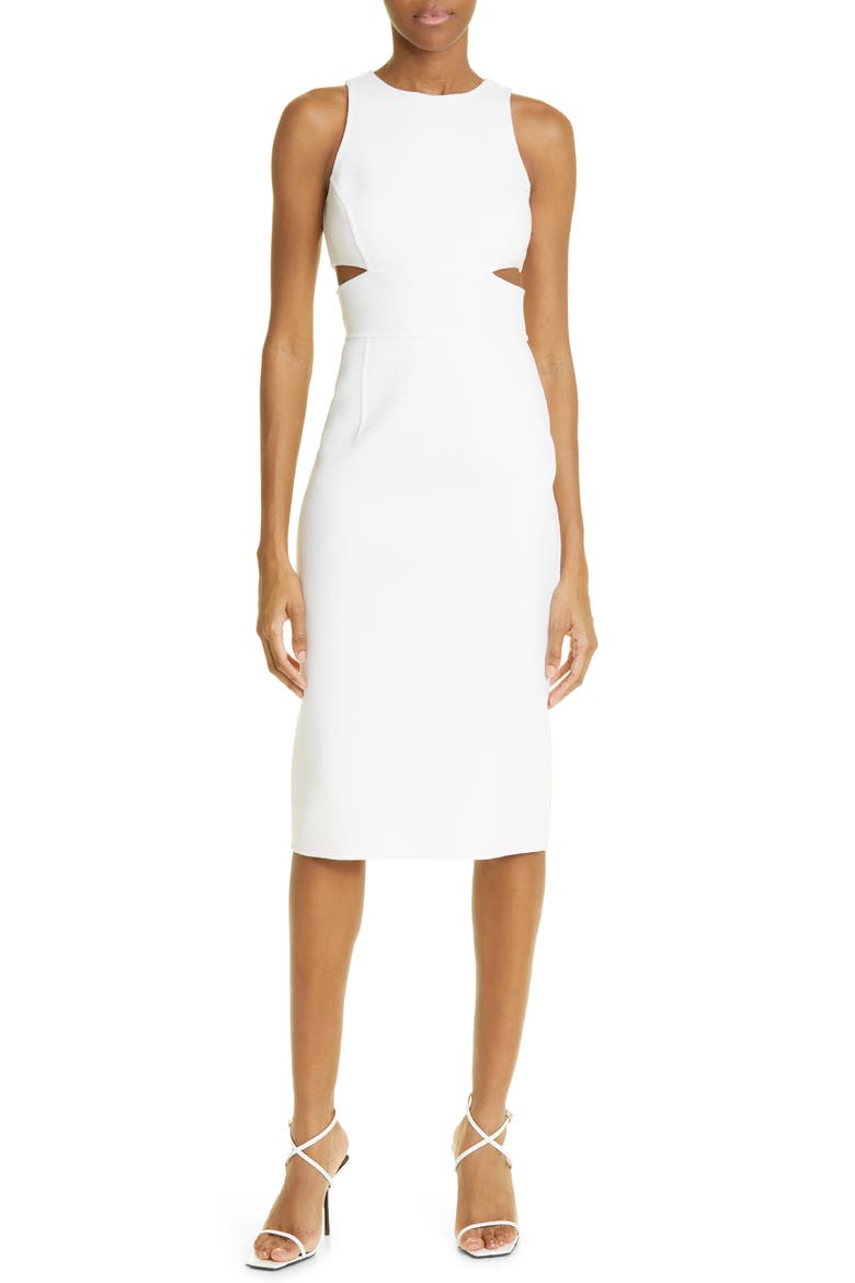 Cutout Wool Blend Sheath Dress, Main, color, 101 WHITE