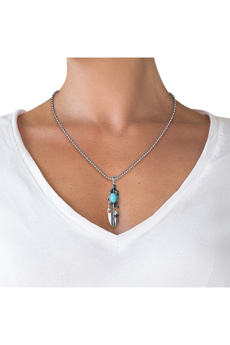 Womens Feather Necklace with Turquoise Stone, Silver-Tone Turquoise Necklace Long 23", Alternate, color, Silver, Turquoise