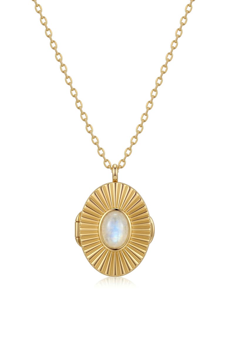 14k Gold Plated Moonstone Sunburst Pendant Necklace, Main, color, WHITE/ GOLD