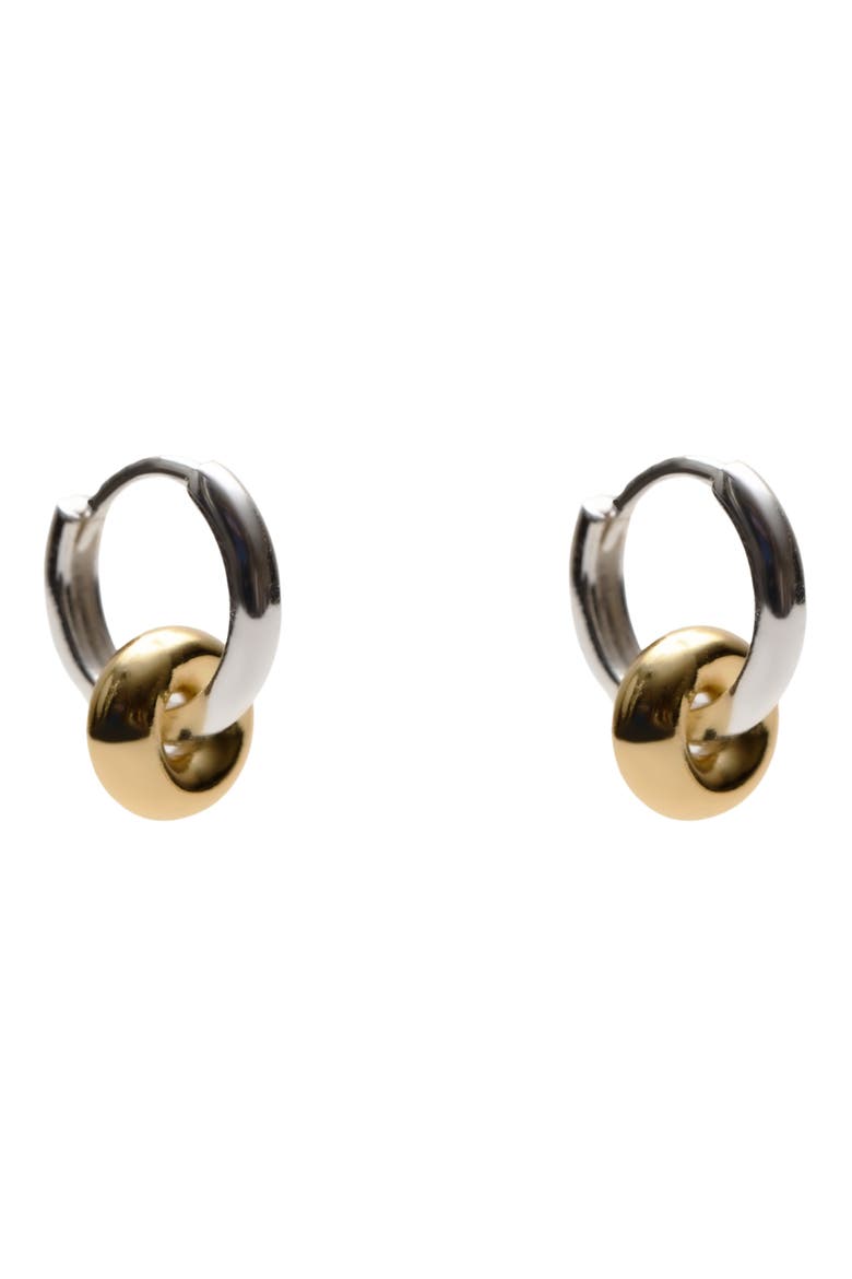 Mini Two-Tone Interlock Hoop Earrings, Main, color, GOLD/ SILVER