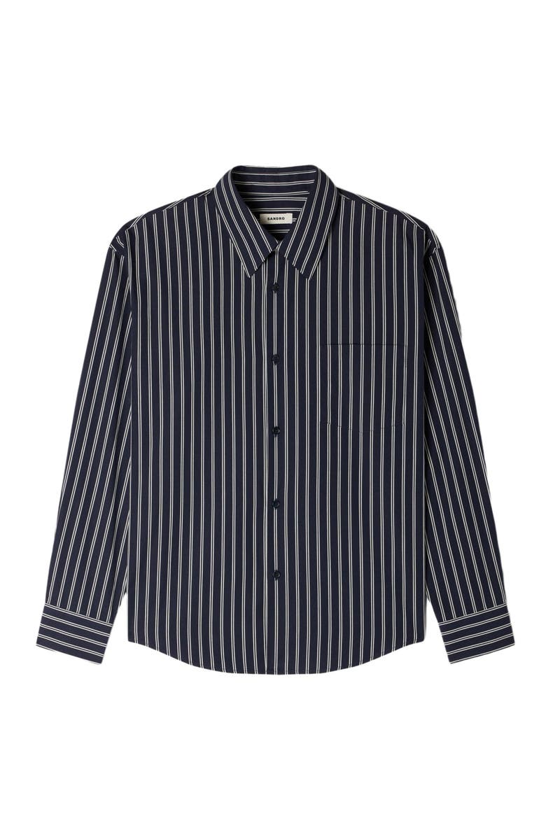 SANDRO Striped cotton shirt, Alternate, color, Marine / Blanc