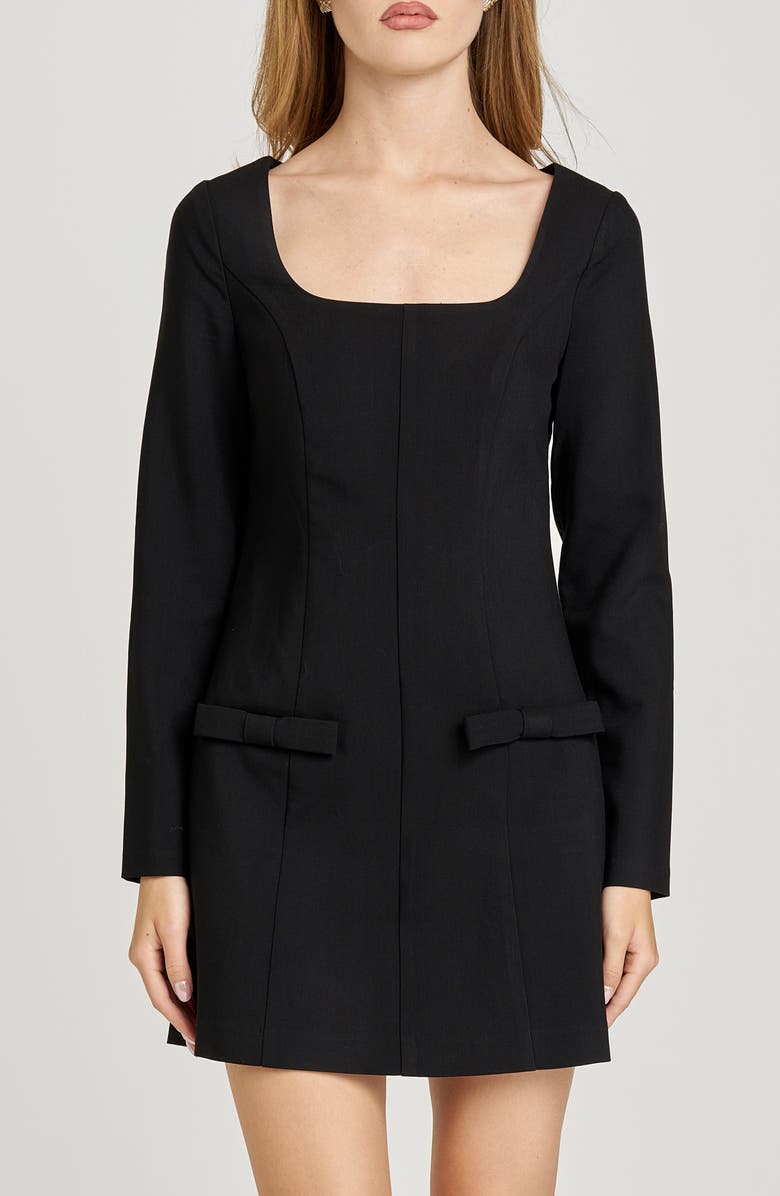 WAYF x Sara Walker Anna Long Sleeve Minidress, Alternate, color, Black