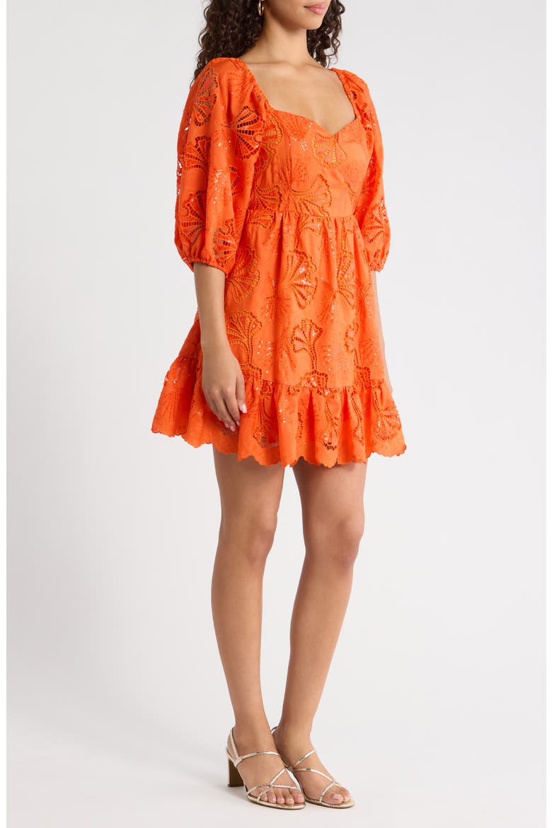 Sequin Detail Cotton Eyelet Babydoll Dress, Alternate, color, ORANGE