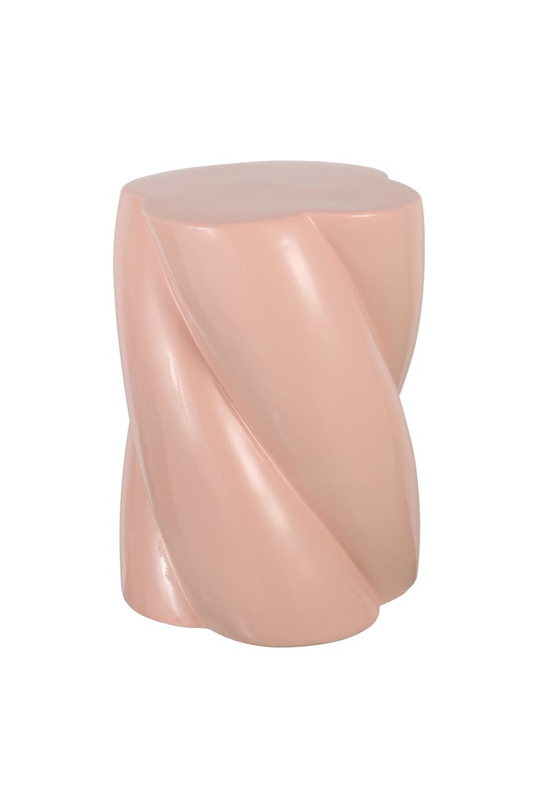 Yves Modern Glossy Ceramic Twisted Garden Stool - Indoor/Outdoor Accent Side Table, End Table, Patio Seat & Plant Stand, Main, color, Pink