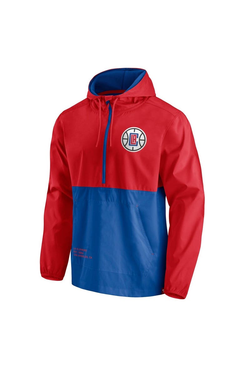 Men's Fanatics Branded Royal/Red LA Clippers Anorak Block Party Windbreaker Half-Zip Hoodie Jacket, Alternate, color, Royal