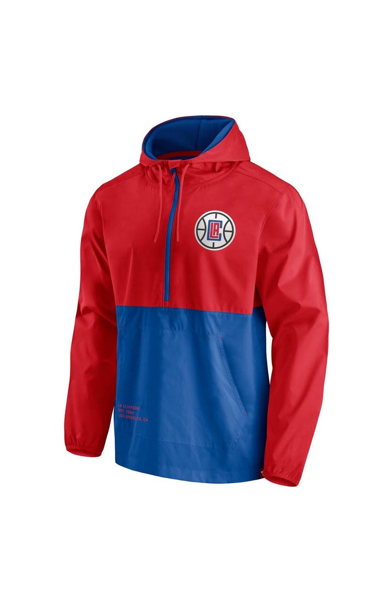 FANATICS Men's Fanatics Branded Royal/Red LA Clippers Anorak Block Party Windbreaker Half-Zip Hoodie Jacket, Alternate, color, Royal