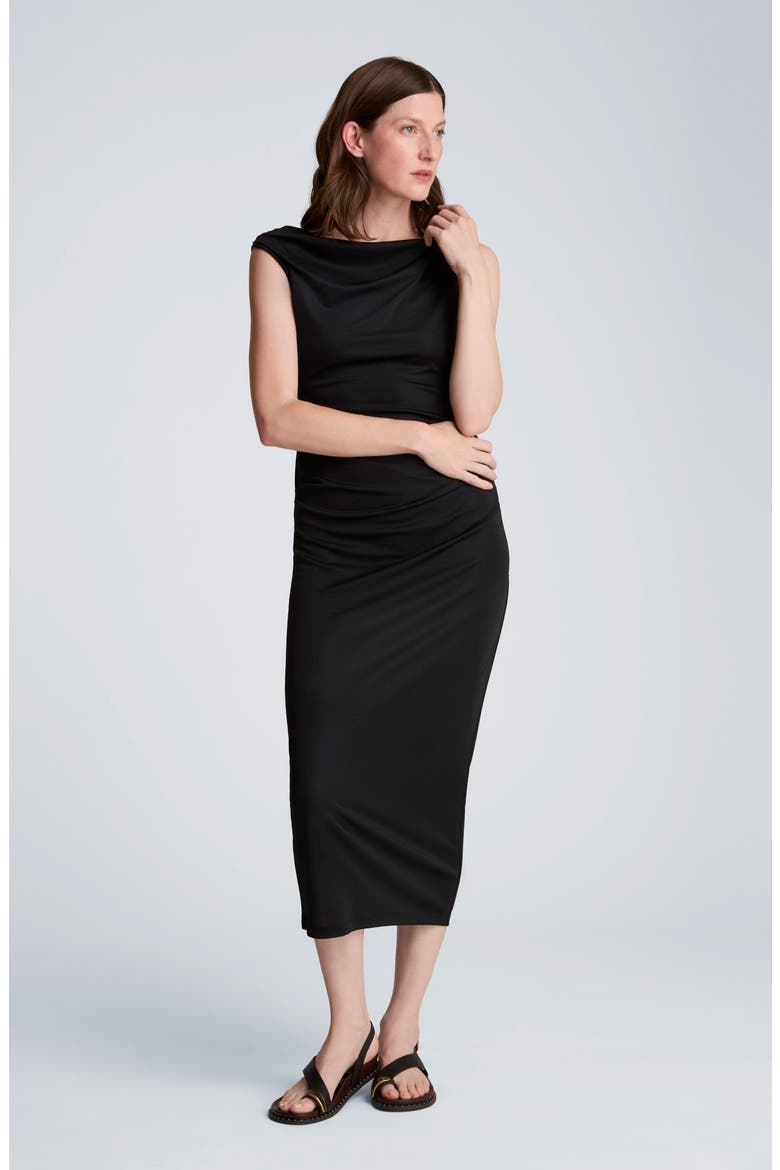 Ruched One-Shuolder Maxi Dress, Alternate, color, BLACK