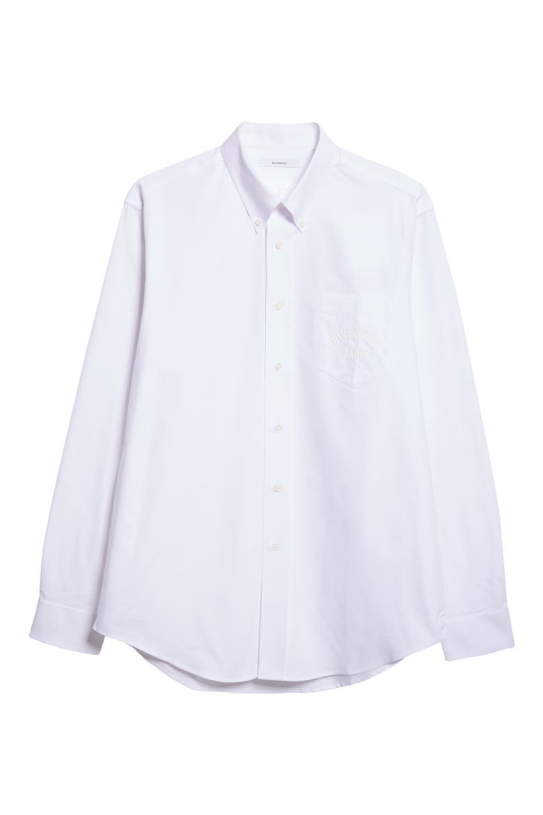 Paris Embroidered Classic Fit Cotton Poplin Button-Down Shirt, Alternate, color, WHITE