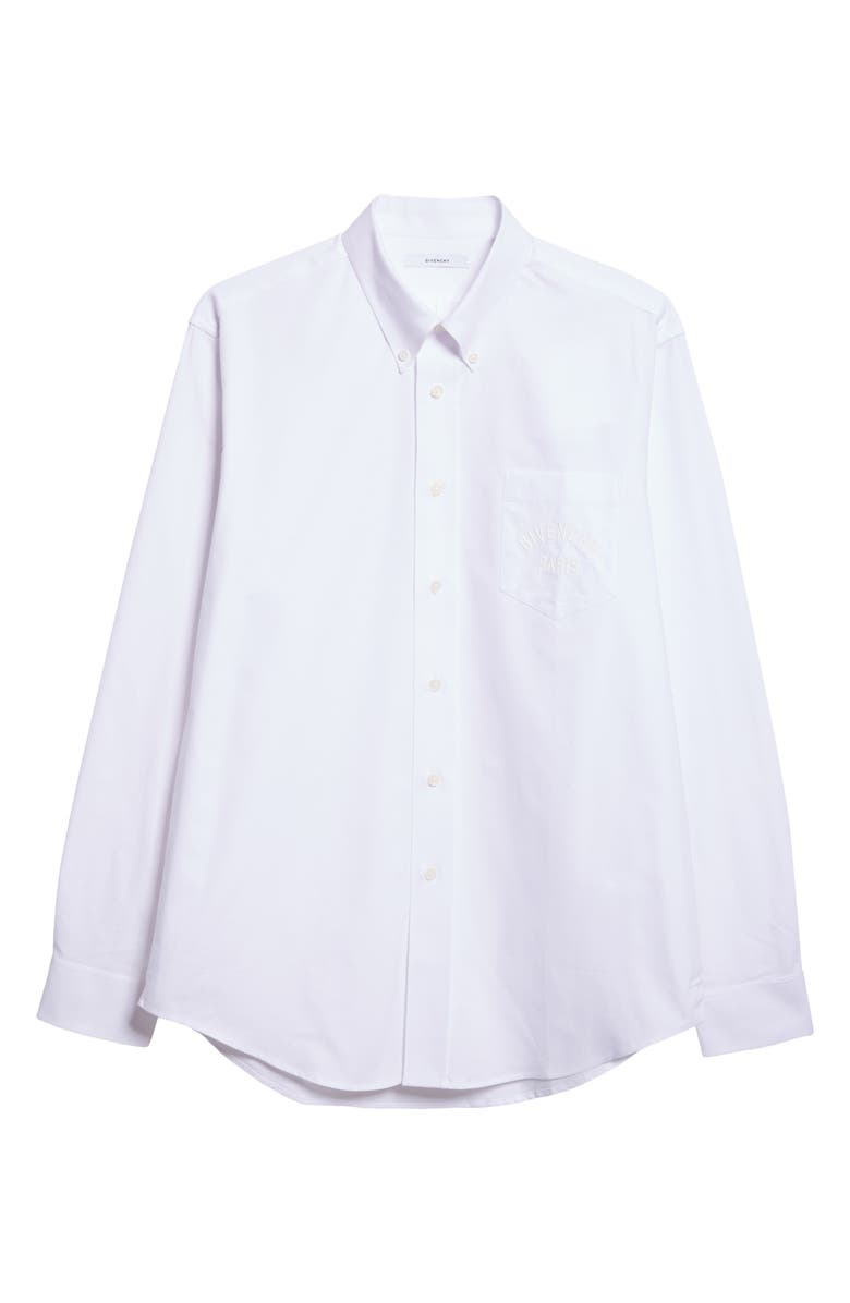 Givenchy Paris Embroidered Classic Fit Cotton Poplin Button-Down Shirt, Alternate, color, White